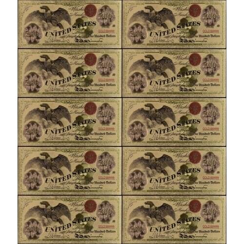 10Pcs/Lot USA 1863 Yrs 100 Dollar Gold Banknote 24k United States OF America Banknotes Souvenirs, Collectibles, Gifts