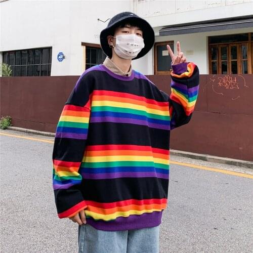 2021 Mens Round Neck Coats Stripe 3d Printing Hoodies Cotton Casual Loose Pullover Oversized Streetwear Sweatshirts Size M-XL