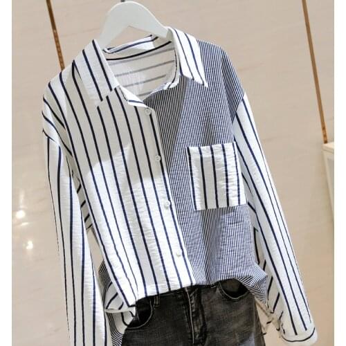 2021 New Short Sleeve Striped Shirt Women Fashion Summer Top Plus size 4XL Casual Blouse Lapel Long sleeve