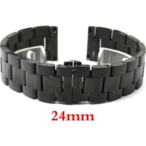 24mm Black Solid Link Stainless Steel Wrist Watch Band Deployment Buckle With Push Button Strap Bracelet Men Women GD013924