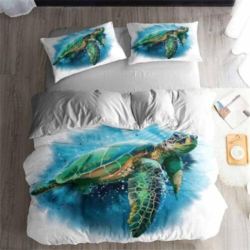 HELENGILI 3D Bedding Set Sea Turtle Print Duvet Cover Set Lifelike Bedclothes with Pillowcase Bed Set Home Textiles #HG-29