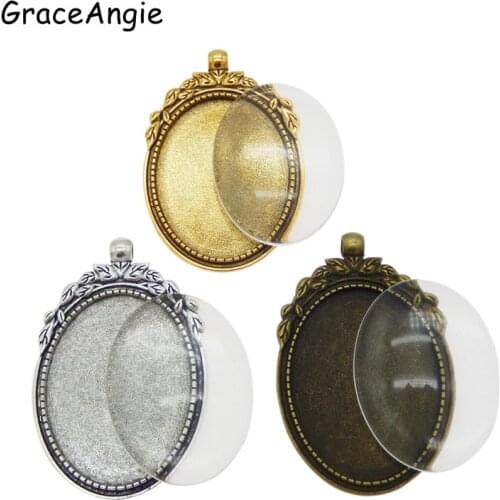 40*30mm Inner Size 3 Colors Cameo Neckalce Pendant Simple Style Cabochon Base Setting Charms Pendant Oval Jewelry Cameo DIY New