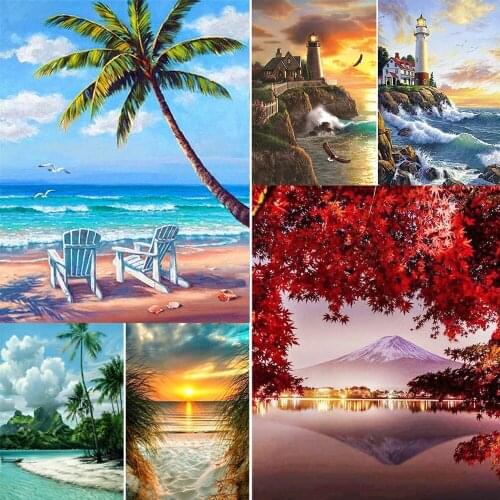 5Dsunset Diamond Painting Sea View Diamond Embroidery Kit Cross Stitch Mosaic Rhinestone Home Decoration Gifts Can Be Customized