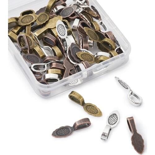 60pcs/box Alloy Tibetan Bronze Silver Color Glue-on Flat Pad Bails Tiles Pendant Bails Cabochon Setting Jewelry Findings