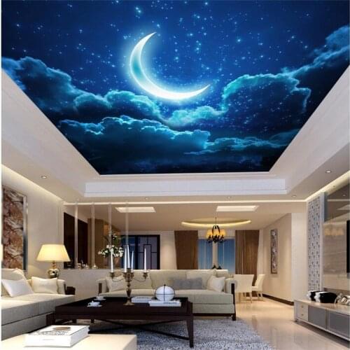 Wellyu Customized Large Wallpaper 3d Painting Style Night Sky Crescent Moon Living Room Bedroom Zenith Mural 3d papel de parede