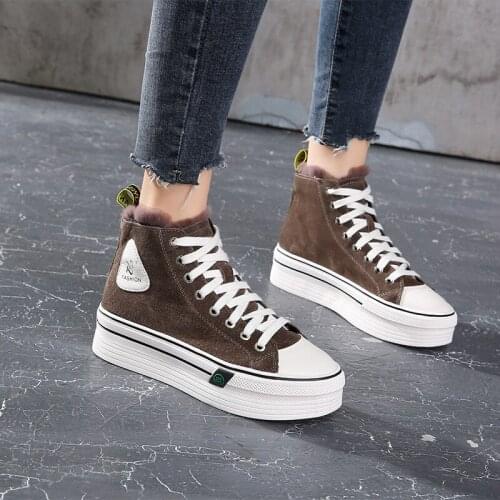 Nice Genuine Leather Sneakers Women Winter Fur Snow Boots Wedges Increased Platform Ankle Boots for Women for Winter