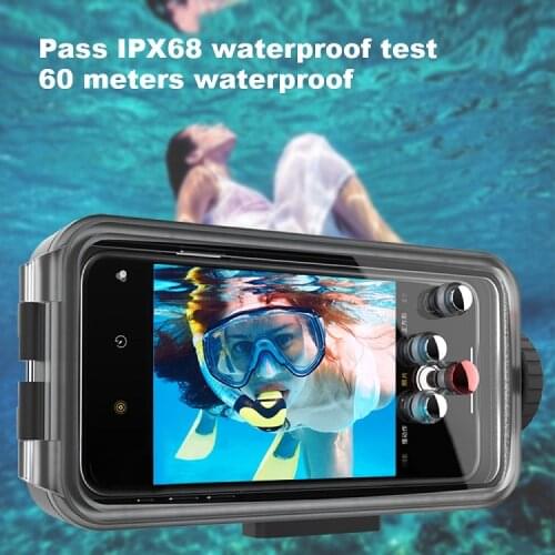 Smartphone diving Case for iphone XR Xs Max Iphone 11 Pro Max 7plus 8plus 60M Underwater phone housing with HD lens Eva Bag 1pc