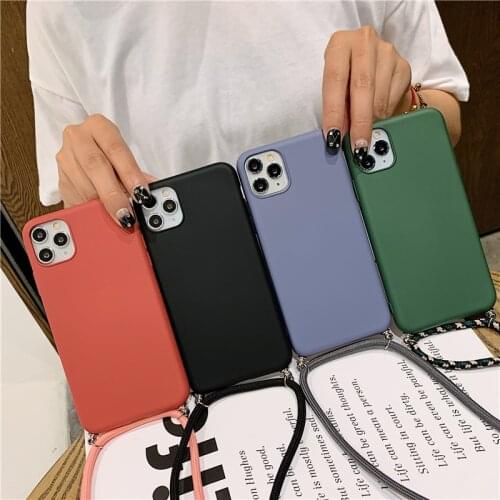 Lanyard Chain Tape Necklace Candy Color Phone Case For Huawei honor 8 V30 Soft TPU cover with strap for carry honor 20 10 9lite