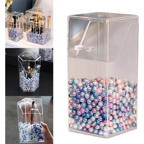 Createive Simple Multi-purpose Desktop Storage Box Makeup Brushes Holder Transparent Acrylic Cosmetic Flip Top Storage Tube