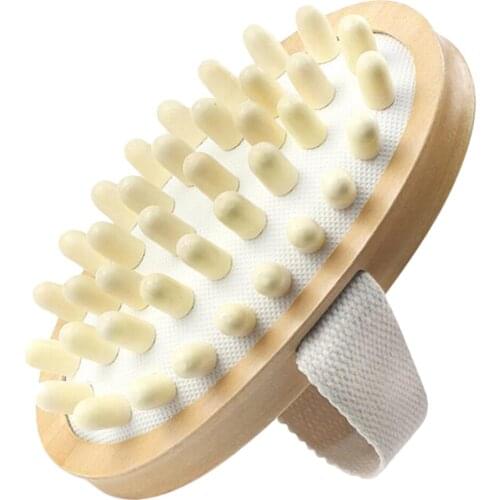 Wood Anti Cellulite Massager Body Shape Sauna Massage Beads Shower Brush