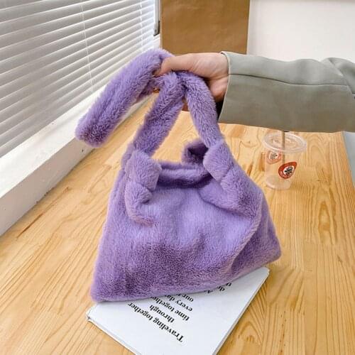 Elegant Women Cherry Print Shoulder Bags 2021 New Winter Warm Soft Plush Hand Bags Large Capacity Fluffy Bags Female Travel Bags