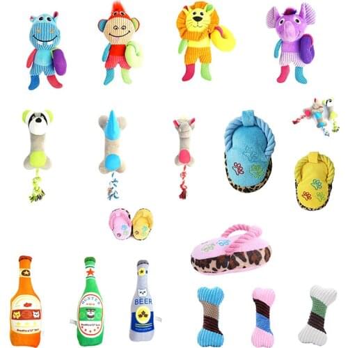 Dog Toys Animal Shape Plush Pet Puppy Squeaky Chew Bite Resistant Toy Cartoon Pets Accessories Supplies for Small Large Dogs