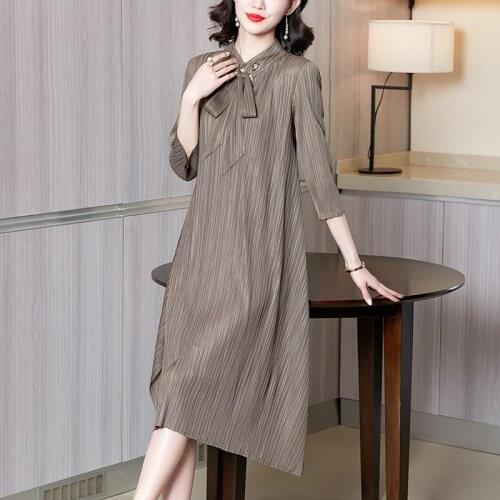 Jialing k200918 Pleated Dress 2021 spring womens new sanzhai folded 7 / 4 sleeve loose size skirt