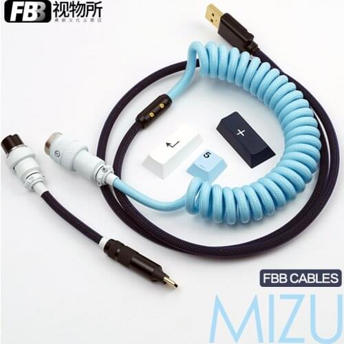 FBB Cables Mizu Water Blue Customized Mechanical Keyboard Cable Customized Color Aviation Plug Data Cable GMK Keycap Line Type C