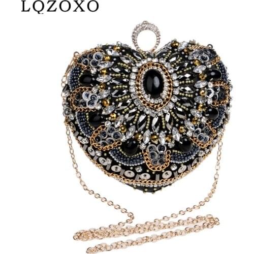 Embroidery finger ring diamonds party evening bags vintage heart retro day clutch heart design beading wedding bags