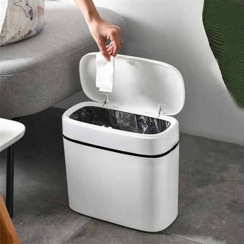 12L Trash Can Household Bathroom Kitchen Waste Bins Press-Type Trash Bag Holder Garbage Bin for Toilet Waterproof Narrow Seam