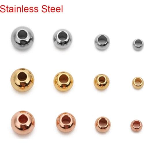20/50pcs Round Stainless Steel Spacer Beads 3 4 5 6mm Golden Color Loose Big Large Hole Charm Beads For Bracelet Jewelry Making