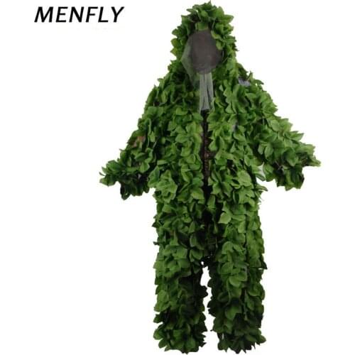 MENFLY Outdoor Survival Green Leaf Sticky Flower Camouflage Clothing Pure Green Suit Geely Field Training Cover Ghillie Suit