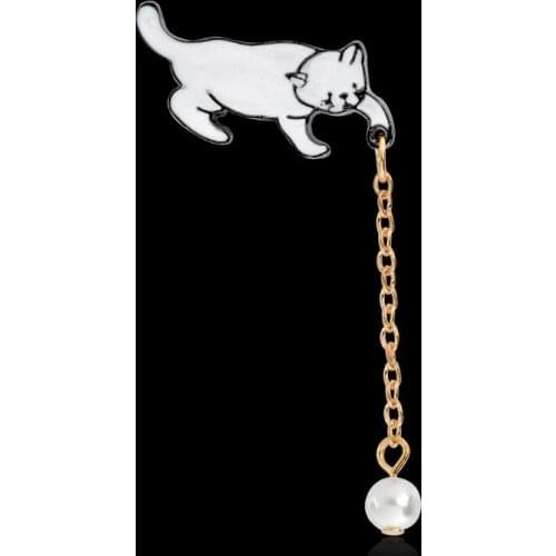 Cute Cartoon White Cat Faux Pearl Ball Badge Enamel Brooch Pin Ladies Girls Jewellery Gift
