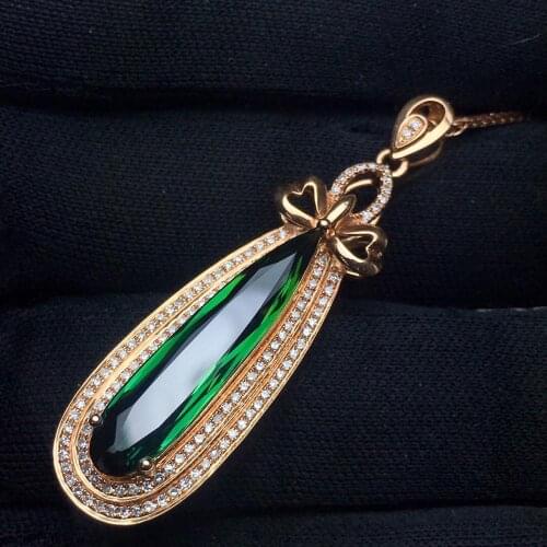 Fine Jewelry Real 18 K Natural Bluish Green Tourmaline 7.3ct Brazil Origin Diamonds Gemstone Diamond Womens Pendants Necklaces