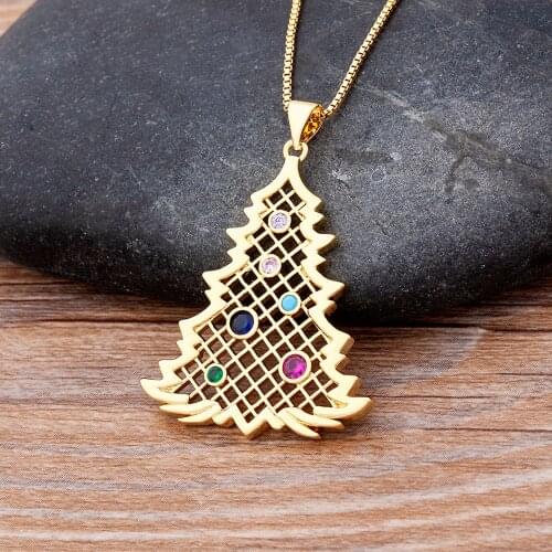 New Fashion Classic Christmas Tree Pendant Gold Color Crystal Necklace Party Charm Cute Jewelry Accessories For Women Girls