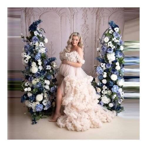 2021 New In Puffy Maternity Dresses Cap Sleeves Front Slit Extra Fluffy Ball Gown Birthday Party Photo Shoot Gowns For Pregn