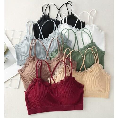 New Summer Women Lace Bra Fine Shoulder Strap Lace Beauty Back Underwear Female Seamless Padded Brassiere Lingerie Crop Tops