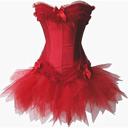 Wholesale Red Sexy Gothic corsets Dress women corsets hot shapers body intimates corsets and bustiers with tutu skirt