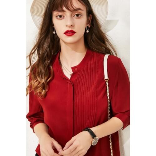 Autumn Women New Shirt 100% Mulberry Silk Long-sleeve Blouse M L XL FREE SHIPPING