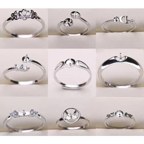 MIX STYLE 925 Sterling Silver Party Adjustable Ring Setting Findings Jewelry Parts Fittings Women Accessories for Pearls Beads