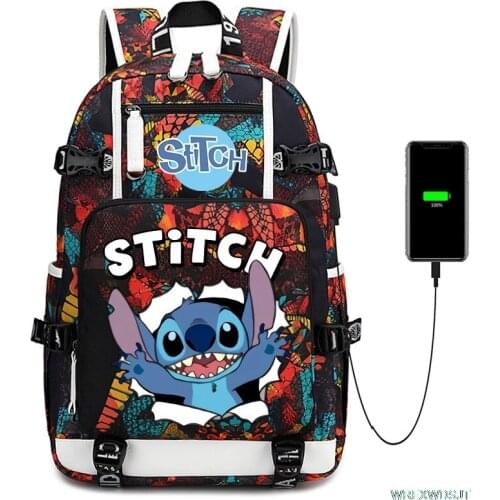 Cartoon Stitch Laptop Backpack Women Men Waterproof USB Charging Travel Backpack Canvas Male Fashion School Backpack For Women