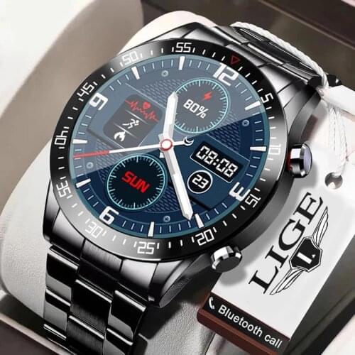 LIGE New Smart watch Men Full touch Screen Sports Fitness watch IP68 waterproof Bluetooth Suitable For Android ios Smart watch