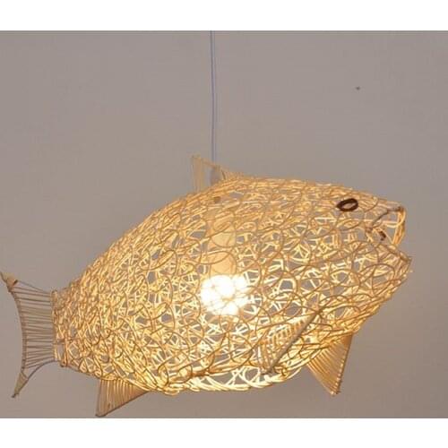 Modern rattan chandelier simple fish chandelier restaurant personality creative hand-woven farmhouse lighting