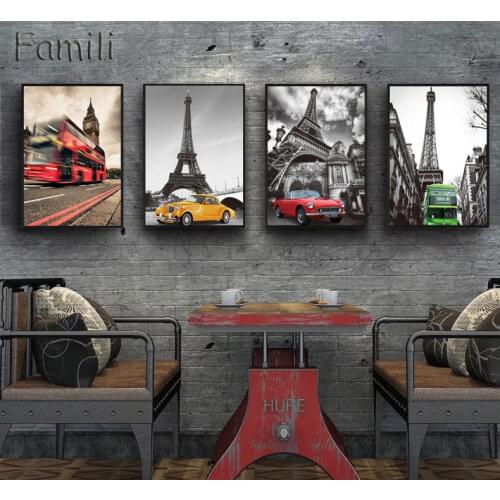 Modern Classic Scenery Black And White Red London Bus Canvas Art Print Painting Posters Wall Picture For Living Room Home Decor