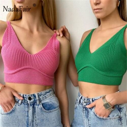 Nadafair Sexy Crop Top Women Low Cut Basic Mini Camis Outfits White Off Shoulder Summer Casual Green Knitted Tank Top Y2K