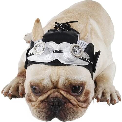 Pets Supplies Dog Hat Pet Party Clothing Retro Pilot Black Hat Outing Open Ears Free Size Black Silver Dog Hats