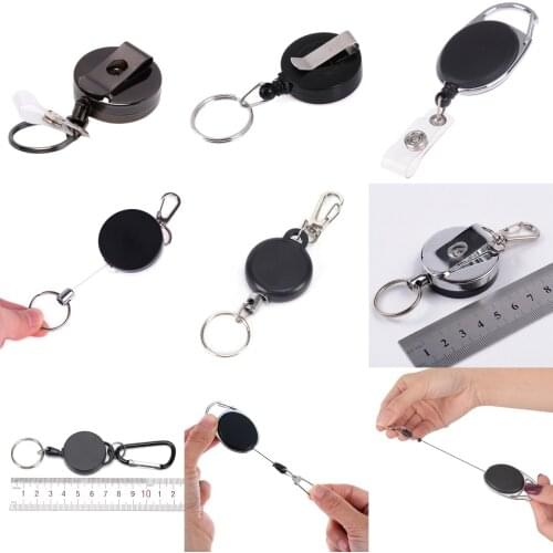 Recoil Extendable Metal Wire Key Chain Ring Belt Clip Pull Keyring Retracting ID Card Badge Holder