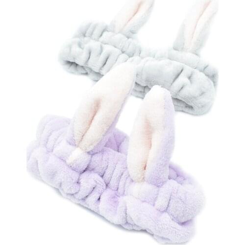 Wash Face Hair Holder Hairbands Soft Coral Fleece Rabbit Ears Headband For Women Girls Turban Fashion Hair Accessories Headwear