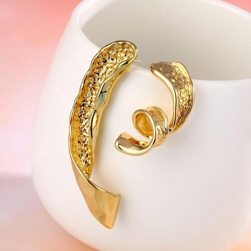 Lost Lady Asymmetric Geometric Gold Color Metal Statement Drop Earrings for Women Fashion Punk Jewelry Wholesale Dropshipping