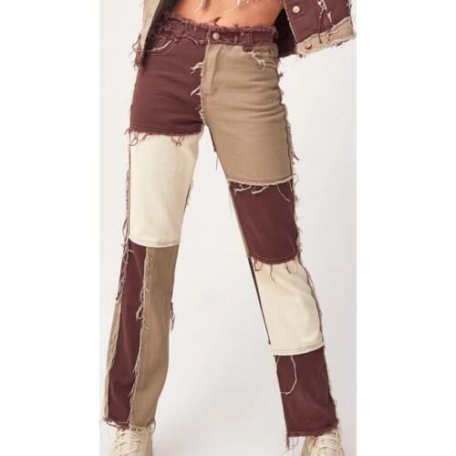 Hip Hop Patchwrok Denim Pants Women Autumn Winter Casual High Waist Straight Jeans 2020 Fashion Streetwear Oiffce Lady Trousers