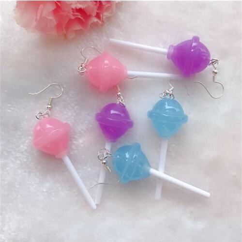 1Pair Women Drop Earrings Stereoscopic Resin Lollipops Jelly Color Candy Dangle Charms Fashion Jewelry for Children