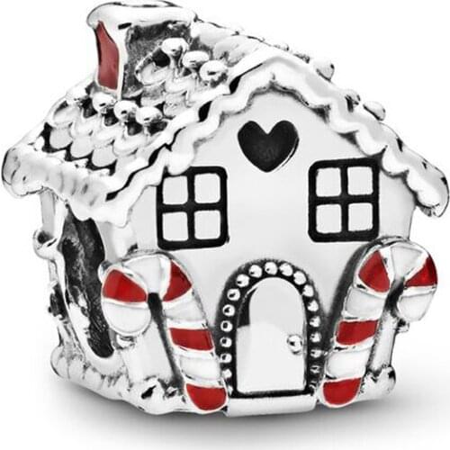 Winter Real 925 Sterling Silver Bead Gingerbread House Charm Fit Original Women Pan Bracelet Bangle Gift Diy Jewelry