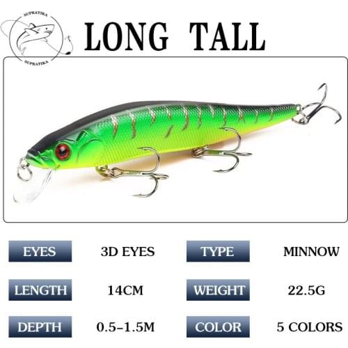 1Pcs 14cm/22.5g Minnow Sea Fishing Lure Hard Bait Floating Artificial Baits Fishing For Lake River 3D Eyes Carnkbait Pesca