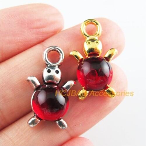 10 New Animal Charms Red Glaze Tortoise Pendants Tibetan Silver Tone & Gold Color 14x23mm