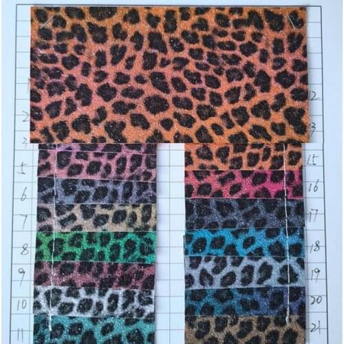 10 yards roll wholesale PVC imitation leather glitter flower leopard leather fabric rainbow Symphony Leopard material