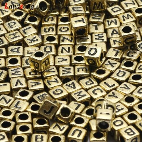 100/200/300/400/500pcs Gold Mixed Letter Acrylic Beads Square Alphabet Beads For Jewelry Making Diy Bracelet Necklace
