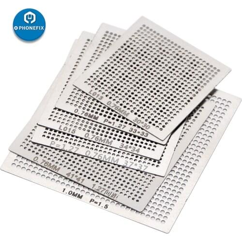 18pcs/lot BGA Reballing Rework Net 0.3/0.35/0.4/0.45/0.5/0.55/0.6/0.76mm Stencil Template Universal Tin Planting Net Reballing