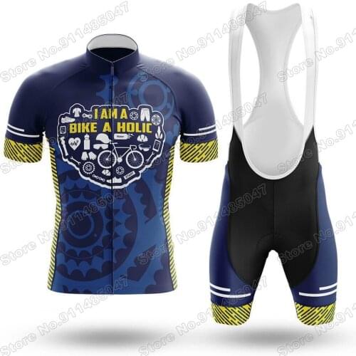 2021 Bikeaholic Mens Cycling Jersey Set Summer Clothing Road Bike Shirts Suit Bicycle Bib Shorts MTB Wear Maillot Ropa