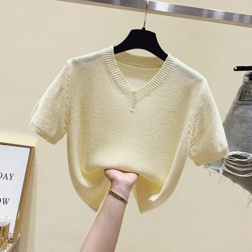 2021 Summer Short Sleeve Fashion knit air conditioning smock T-shirts Top Thin Style Ice silk T Shirt Womens T-Shirt short