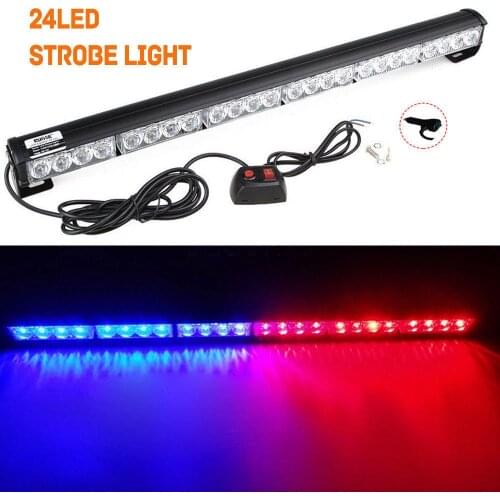 27" 24 LED Car Emergency Warning Traffic Advisor Strobe Flash Light Bar Blue Red 24W Flashing Lamp
